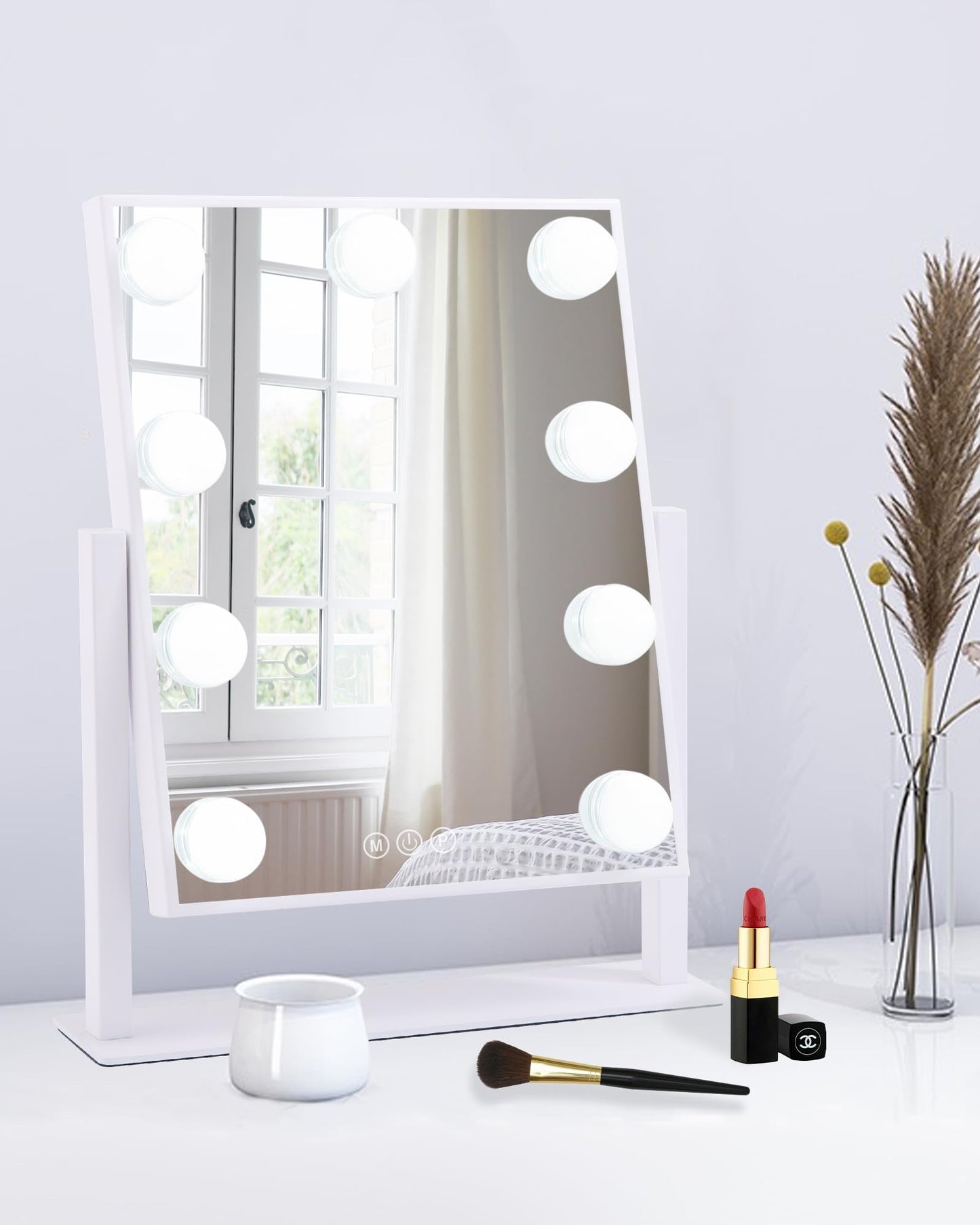 BWLLNI Lighted Makeup Mirror Hollywood Mirror Vanity Mirror with Lights, Touch Control Design 3 Colors Dimable LED Bulbs, Detachable 10X Magnification, 360°Rotation, (White) 12" L x 14" W