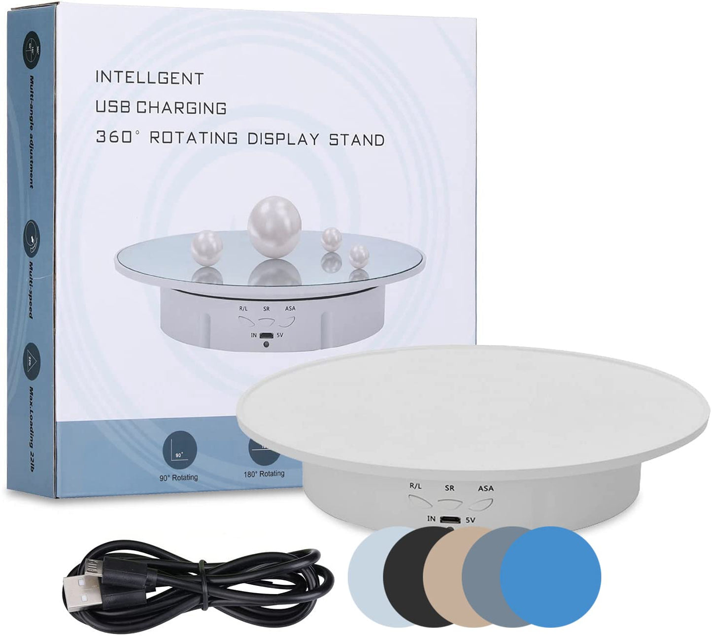 JAYEGT Motorized Rotating Display Stand, 7.87inch /17.6lbs Load, 360 Degree Electric Rotating Turntable for Photography Products, Jewelry, 3D Model ,with 5 Colors Backgrounds -- White