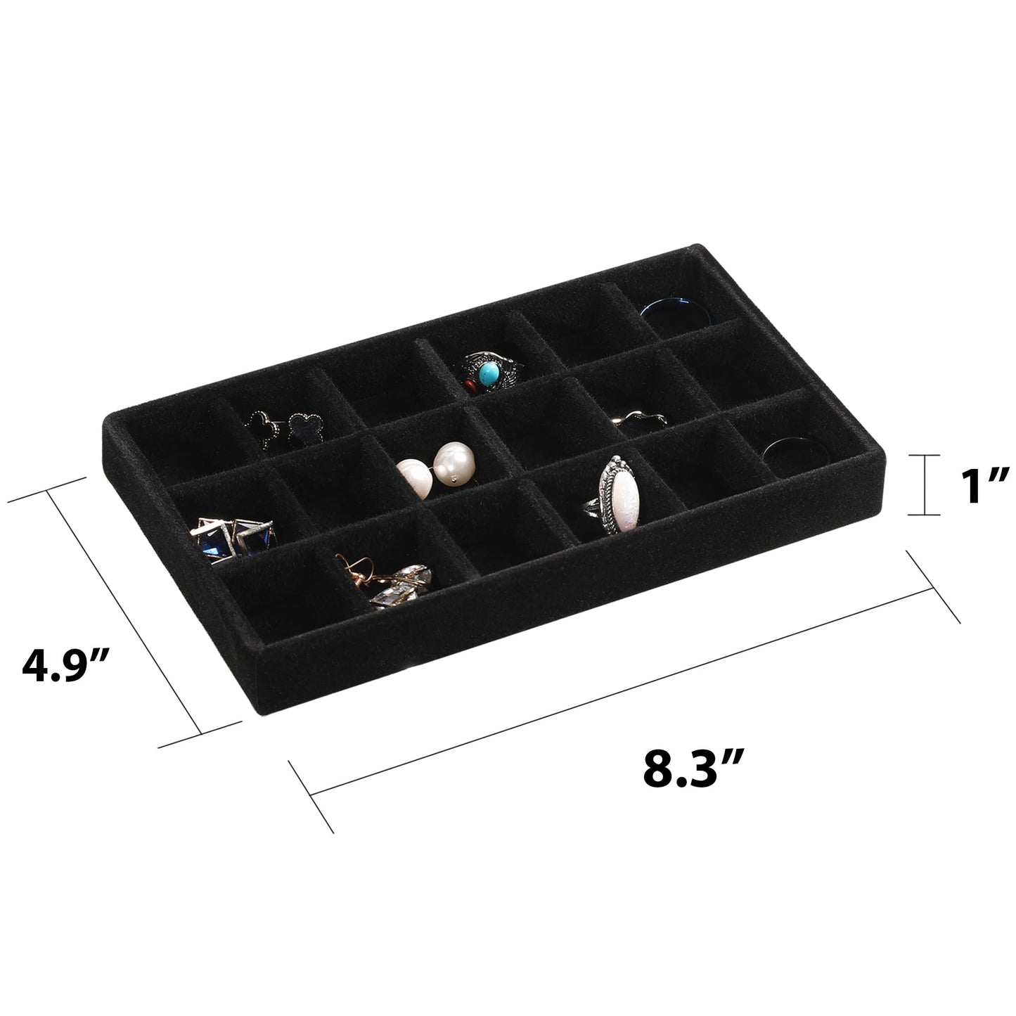 Frebeauty Jewelry Organizer Tray,Stackable Velvet Jewelry Trays,Drawer Inserts Earring Organizer For Women Jewelry Storage Display Case for Rings Stud Necklaces,Set of 9(Black)