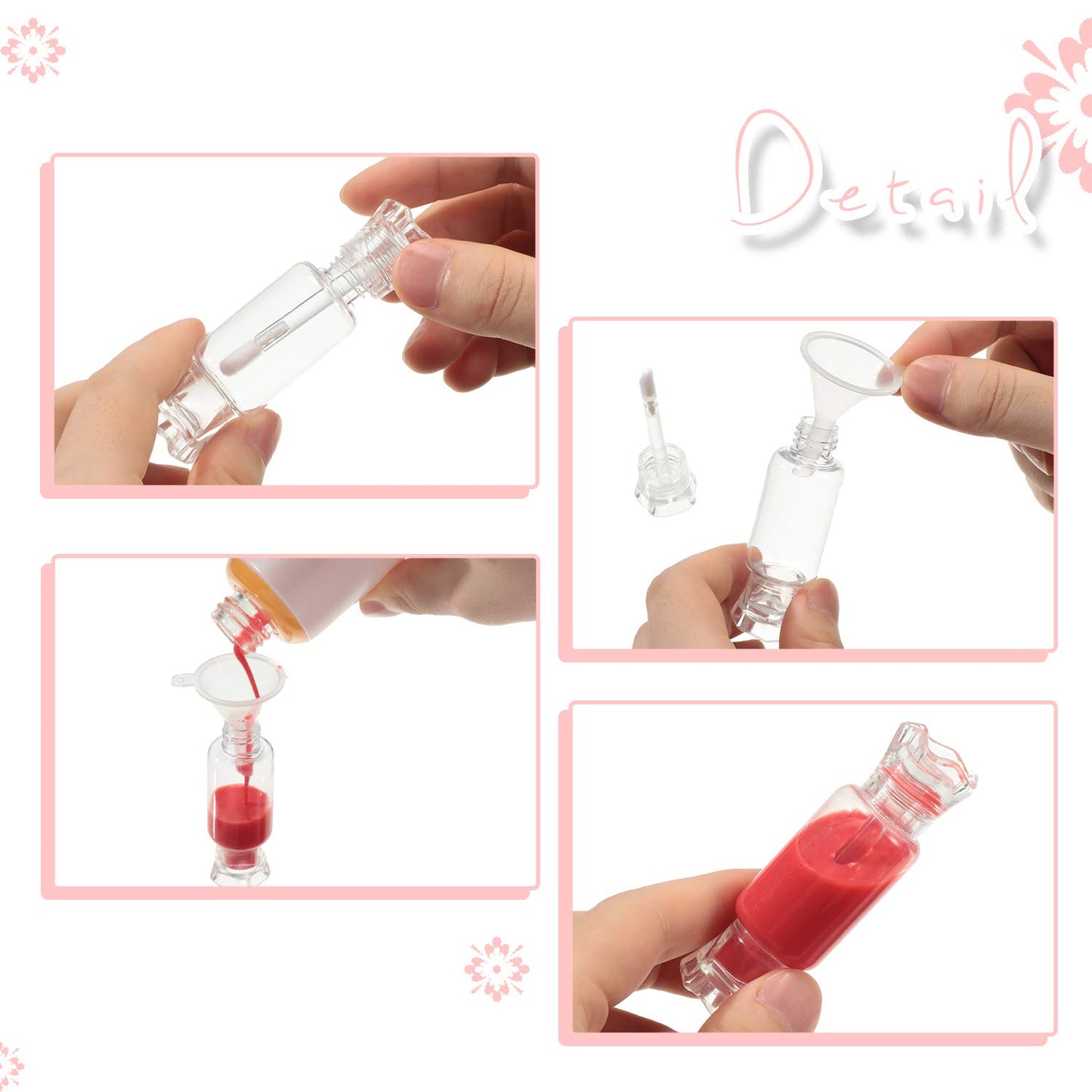 Blulu 20 Pieces Empty Lip Gloss Tubes with Wand 9 ml Mini Clear Candy Shape Lip Balm Tube Containers and 2 Pieces Funnel for DIY Cosmetics Women