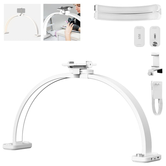 NEEWER Basic HM01-D 29" Arc Lamp, 40W Foldable LED Half Moon Table Nail Tech Light for Desk 3000K-6500K 3400lux/0.5m CRI95 USB Charging Phone Holder for Manicure Makeup Beauty Tattoo Overhead Shooting