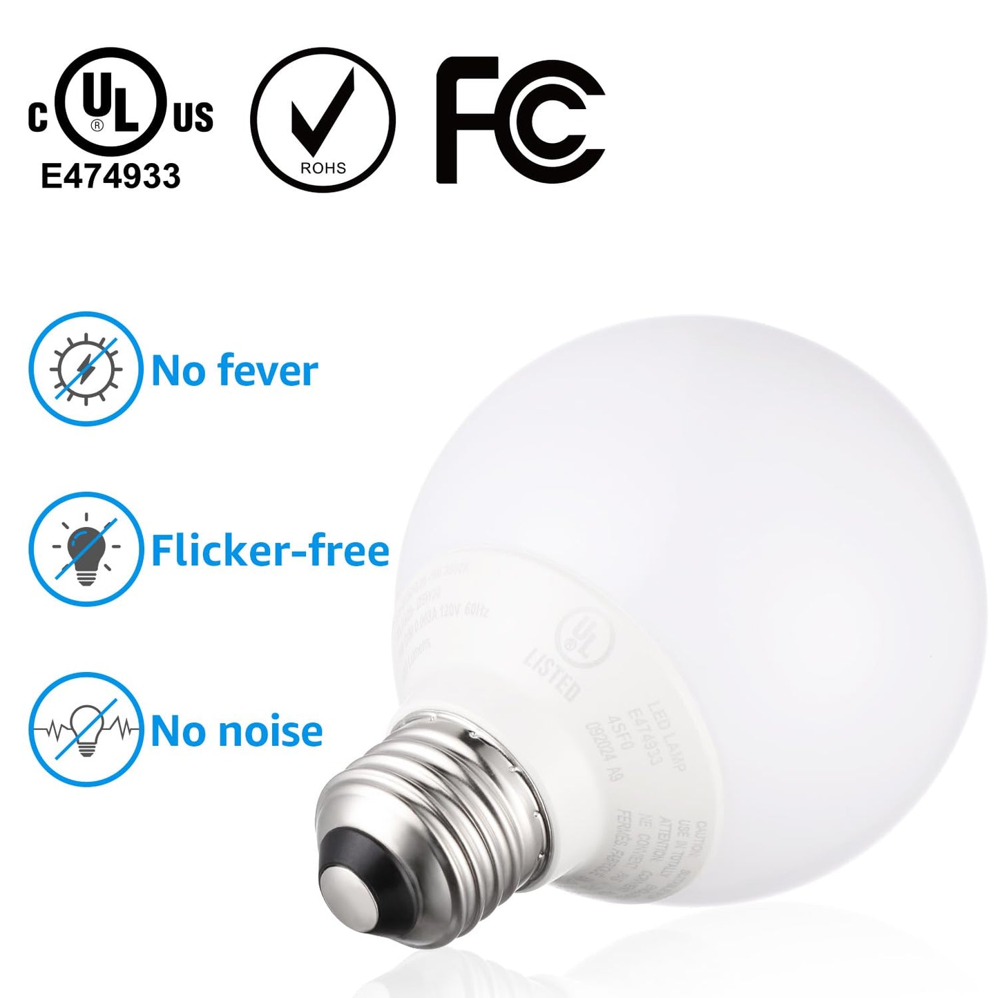 TORCHSTAR 12-Pack G25 LED Light Bulbs, 5W 450LM, Dimmable, 5000K