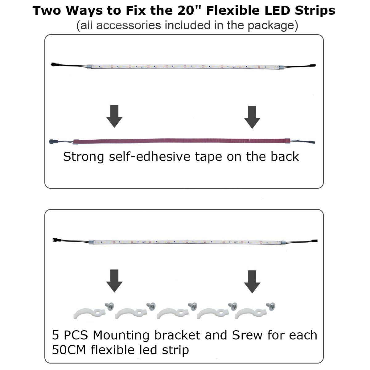 Litever Under Cabinet Light, 6 PCS 20 Inches Flexible LED Strips with Power Adapter, 24W,1800 Lumen, Daylight 5000K. Suitable for Kitchen Cabinets, Counters, Under Shelf, Closets (6-Strip-5000K)