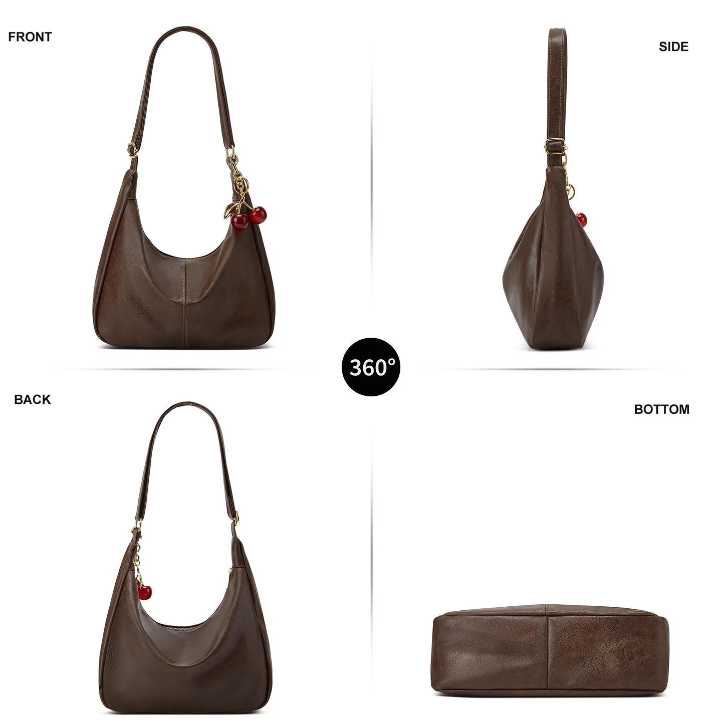 MOPOVO Hobo Bags for Women Leather,Foldable Slouchy Shoulder Bag Crossbody Handbag,Soft Vegan Tote Casual Everyday Handbags Coffee Fall Brown Purse