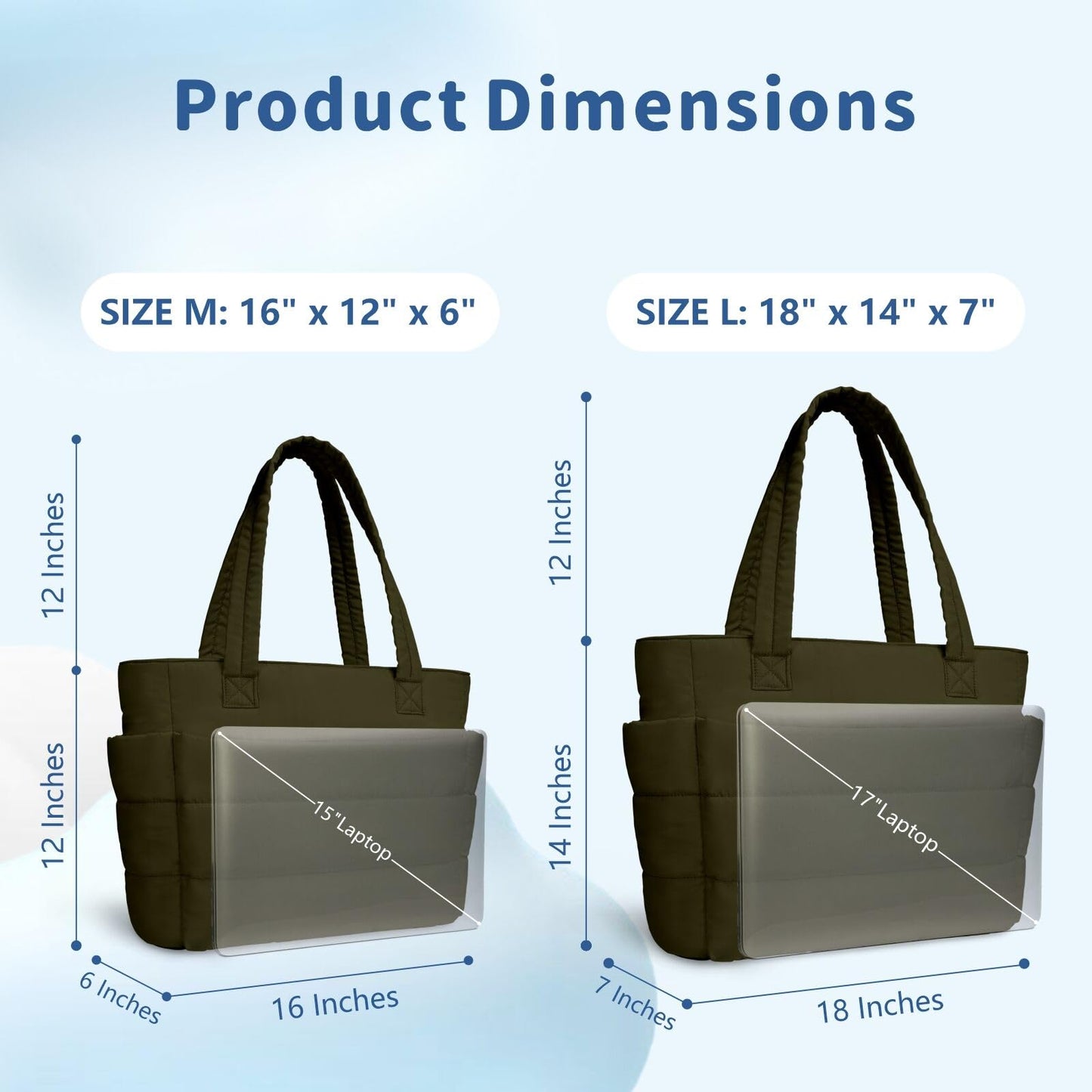 TOPDesign Puffer Tote Bag for Women, Lightweight Puffy Handbag with Compartments & Cosmetic Bag, Quilted Shoulder Bags for Work, Travel, Gym, Gifting (M Dark Green)