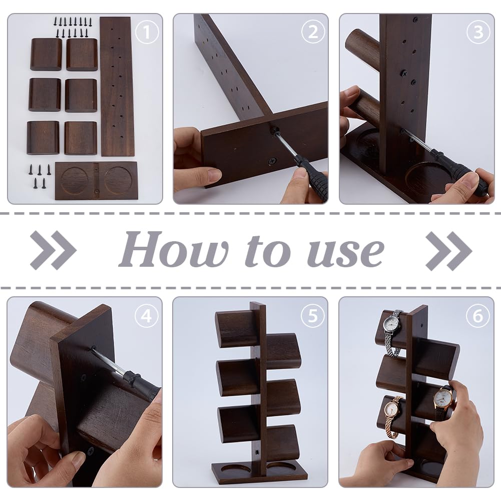 PH PandaHall Wooden Watch Holder Stand Watches Display Tower Watch Display Racks Multiple Watches Organizer Tabletop Jewelry Holder for Father's Day Men Gifts
