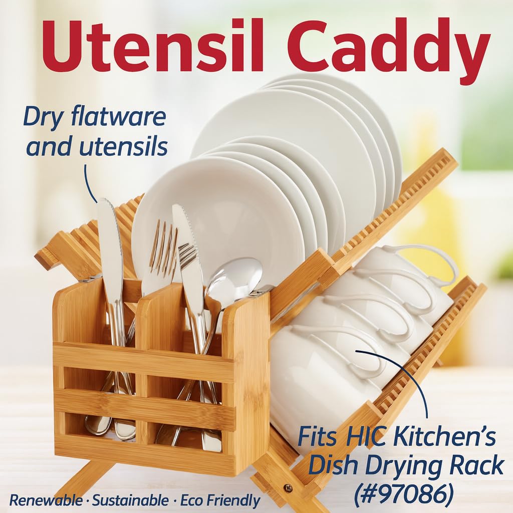 HIC Kitchen Dish Rack Caddy for Folding Dish Drying Rack (#97086), Natural Bamboo