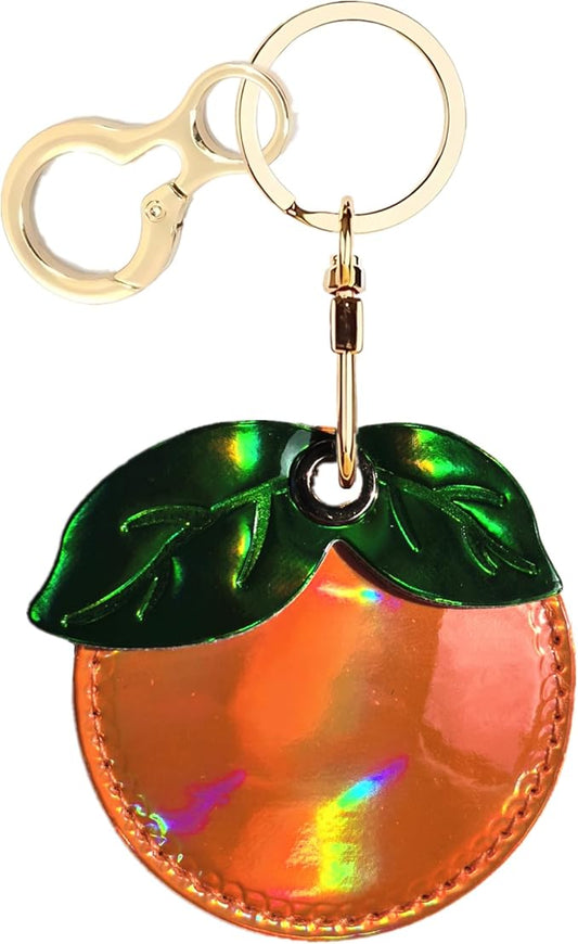 Shiny Leather Charm Keychain Holder Case Compatible with AirTag,Cute Protective Cover with Keyring,Anti-Scratch Finder GPS Tracker Case for Wallet Keys,Bag,Pets(Persimmon)
