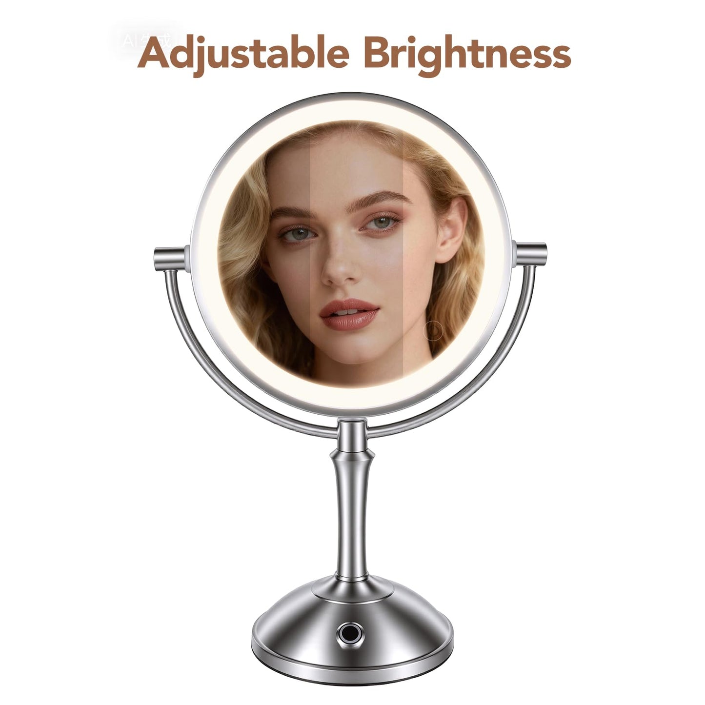 PJE Vanity Mirror with Lights,360 Mirror Magnifying Mirror with Light 10X,3 Light Settings Rechargeable Makeup Mirror,Dimmable Touch Control Tabletop Makeup Mirrors with Lights for Home,Hotel & Salon