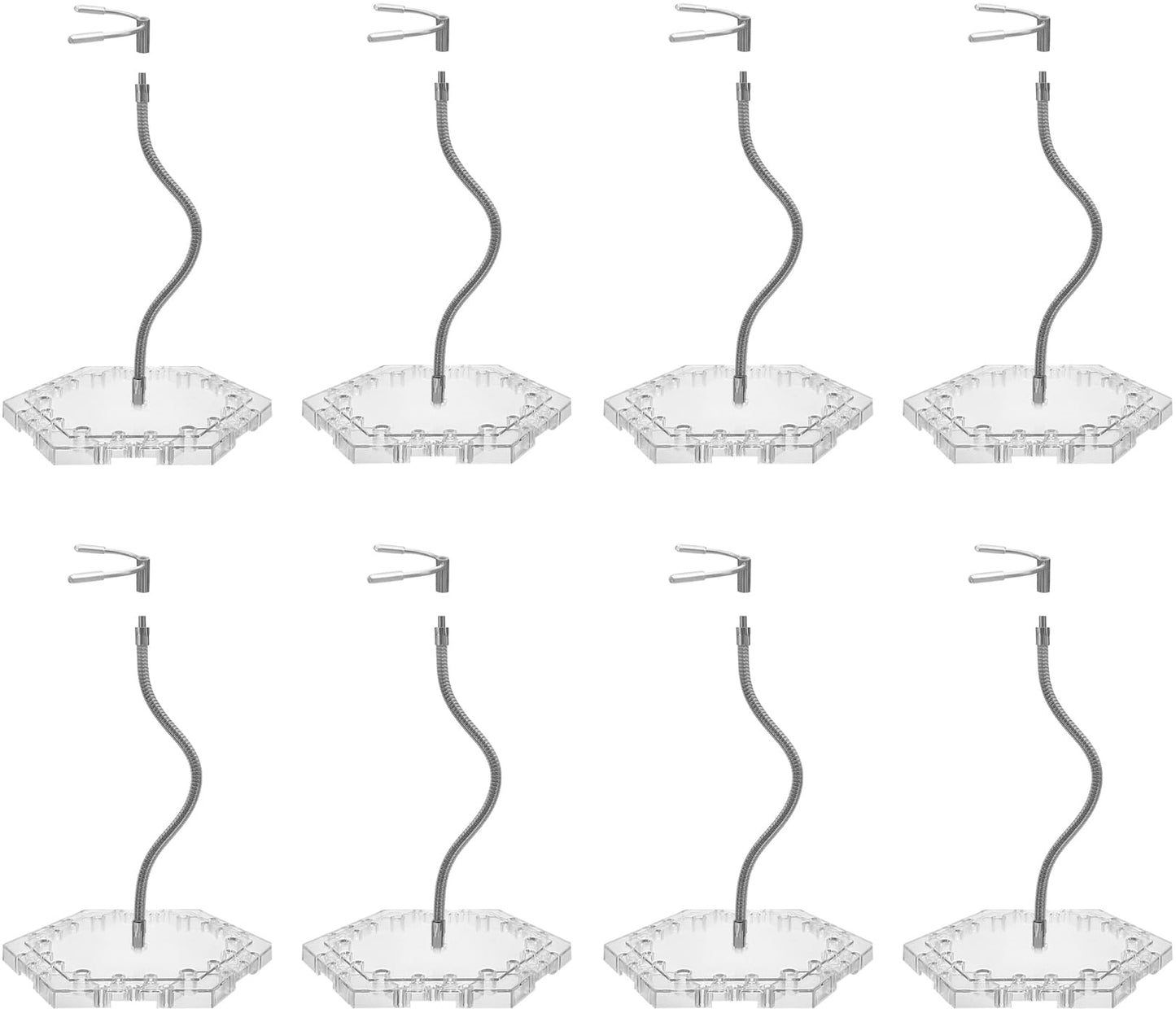 Zovelynta 8-Pack Clear Adjustable Action Figure Stand with Metal Clips & Flexible Arms – Action Figure Display Stand for Figures Compatible with Gundam HG/RG/SD 1/144 Scale