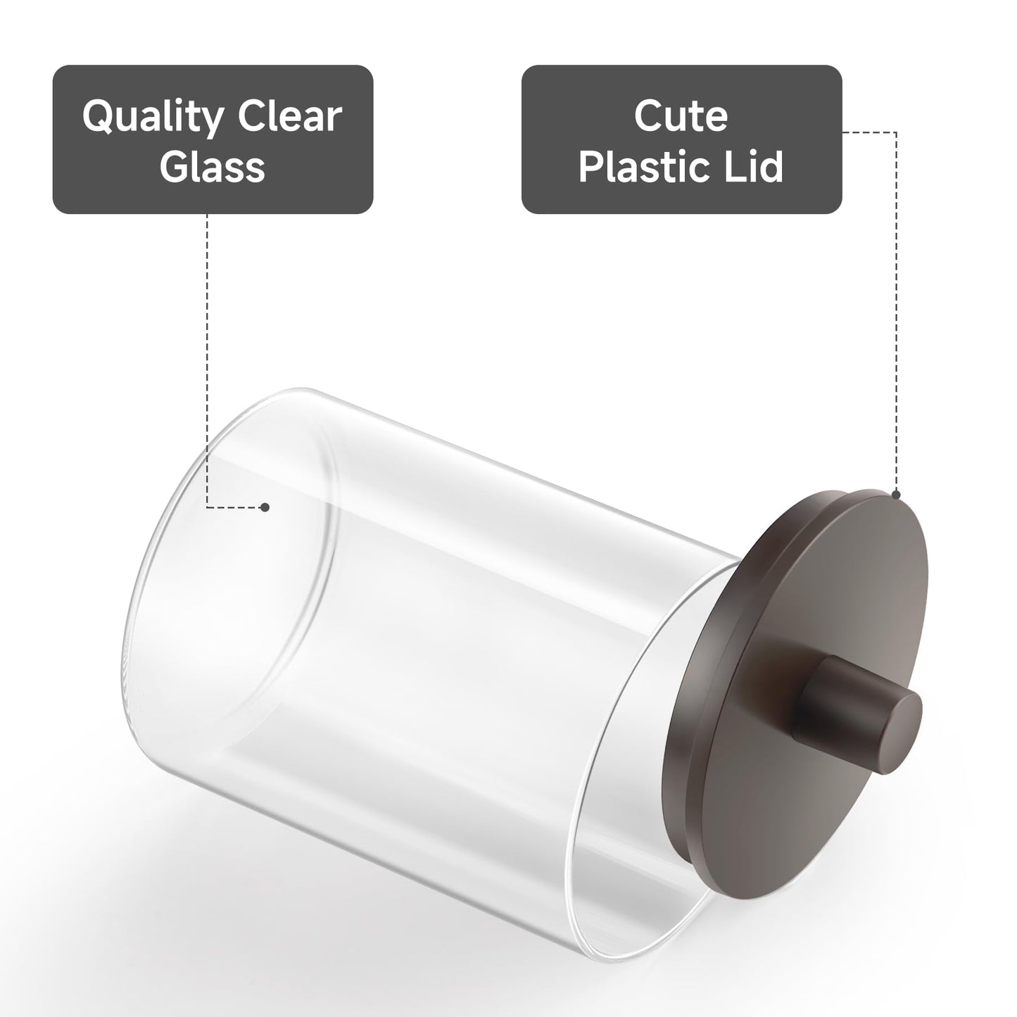3 Pack Glass Qtip Holder Dispenser- 10 oz Clear Canister Apothecary Jar, Bathroom Vanity Storage Organizer Set for Cotton Swabs, Pads, Floss Picks, Small Containers for Makeup Storage (Brown)
