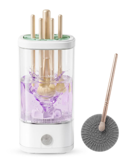 Electric Makeup Brush Cleaner Machine,3 in 1 Makeup Brush Cleanser & Washer,Cleaning Tool,Cosmetic Brushes Cleaners Cleaning For All Size Beauty Makeup Brush Set,Eyeshadow, Blush Brush. (White)