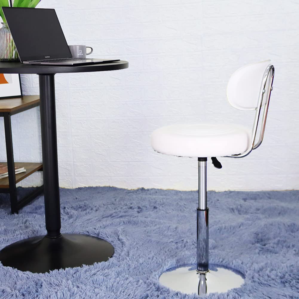 FURWOO PU Leather Spa Salon Stool with Back - Small Desk Stool in White