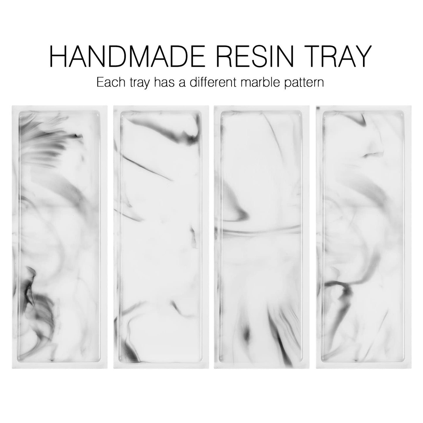 Luxspire Bathroom Vanity Tray, Resin Toilet Tank Tray, Kitchen Trays, 11" x 4" Rectangle Bathroom Tray for Counter, Marble Tray for Soap Dispenser Perfume Jewelry, Small, White Marble