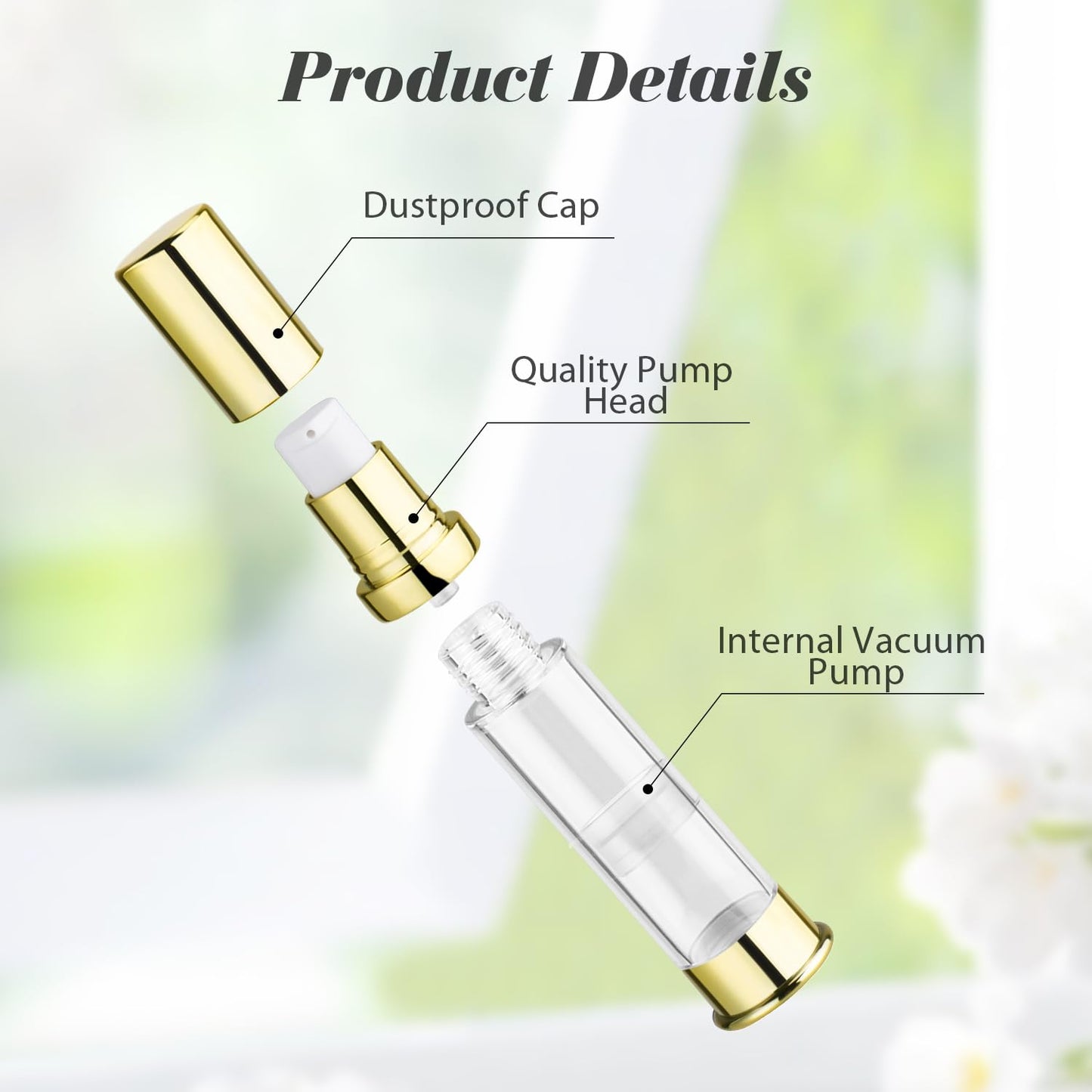 15 Pcs 0.34oz/10ml Airless Pump Bottle Refillable Vacuum Pump Bottles Travel Size Cosmetic Container for Lotion Cream Moisturizer Facial Serum
