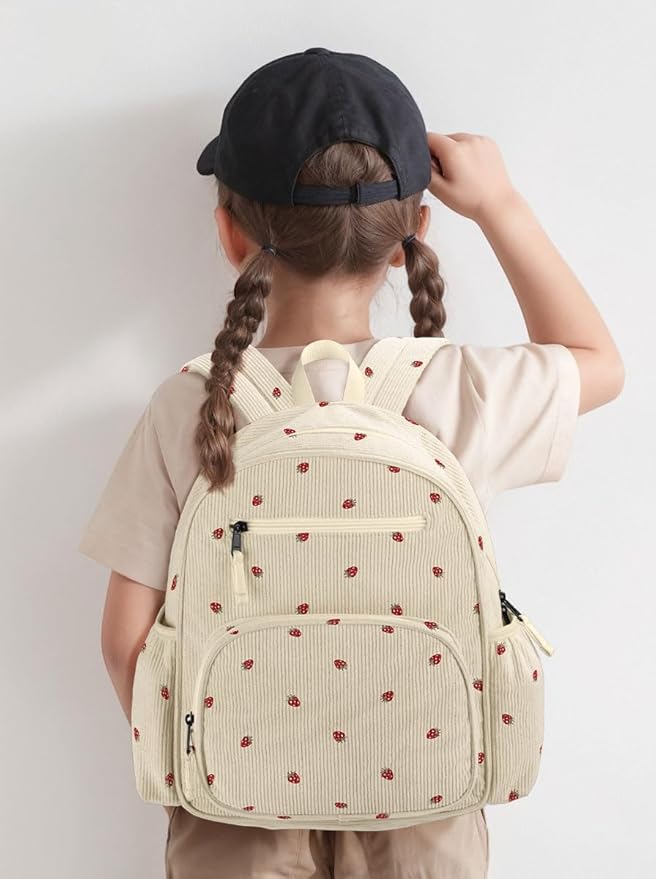 Corduroy Kids Backpack for Girls, Girls Backpack 5-9, Kindergarten Elementary School Bookbag for Girl 15.3" H Fit Folder