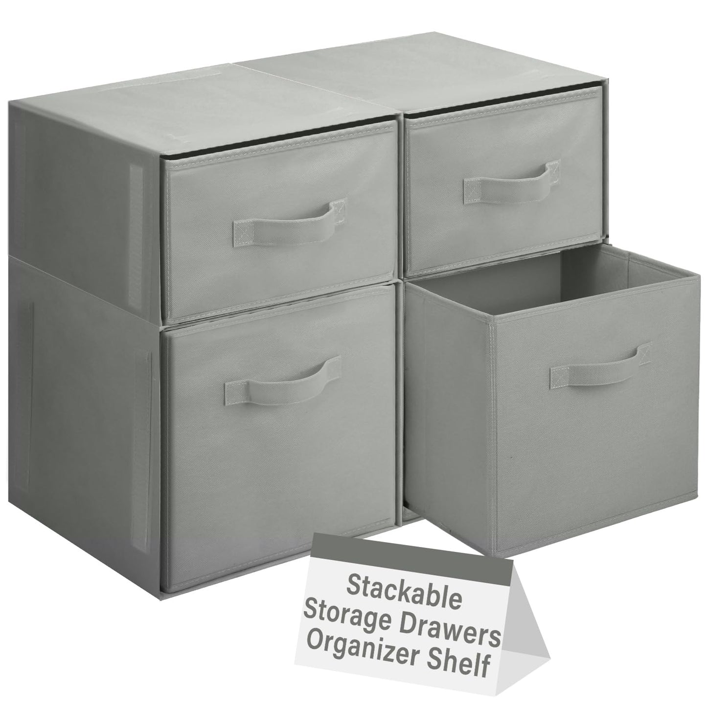 Weysat Stackable Under Dorm Bed Storage Container 18.5'' x 23.6'' Foldable Closet Drawer Organizer Fabric Storage Cube Bins for Clothes Dorm Essentials College Closet Bedroom Living Room Nursery(Gray)