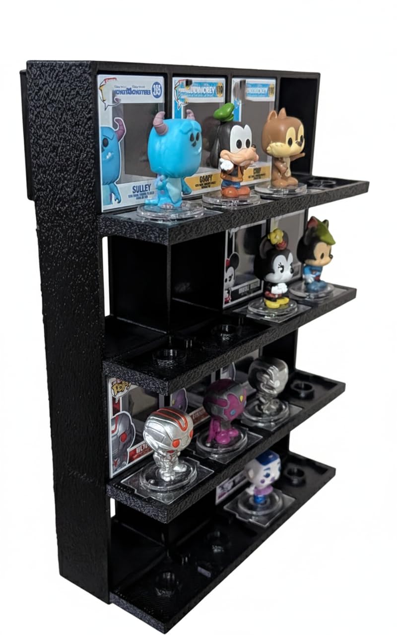 Bitty Pop Display Rack, Wall Mountable, Collectible Figurine Storage Shelf, 4-Tier, 16 Total, Display Case for Bitty Pop Figures (3D Printed)