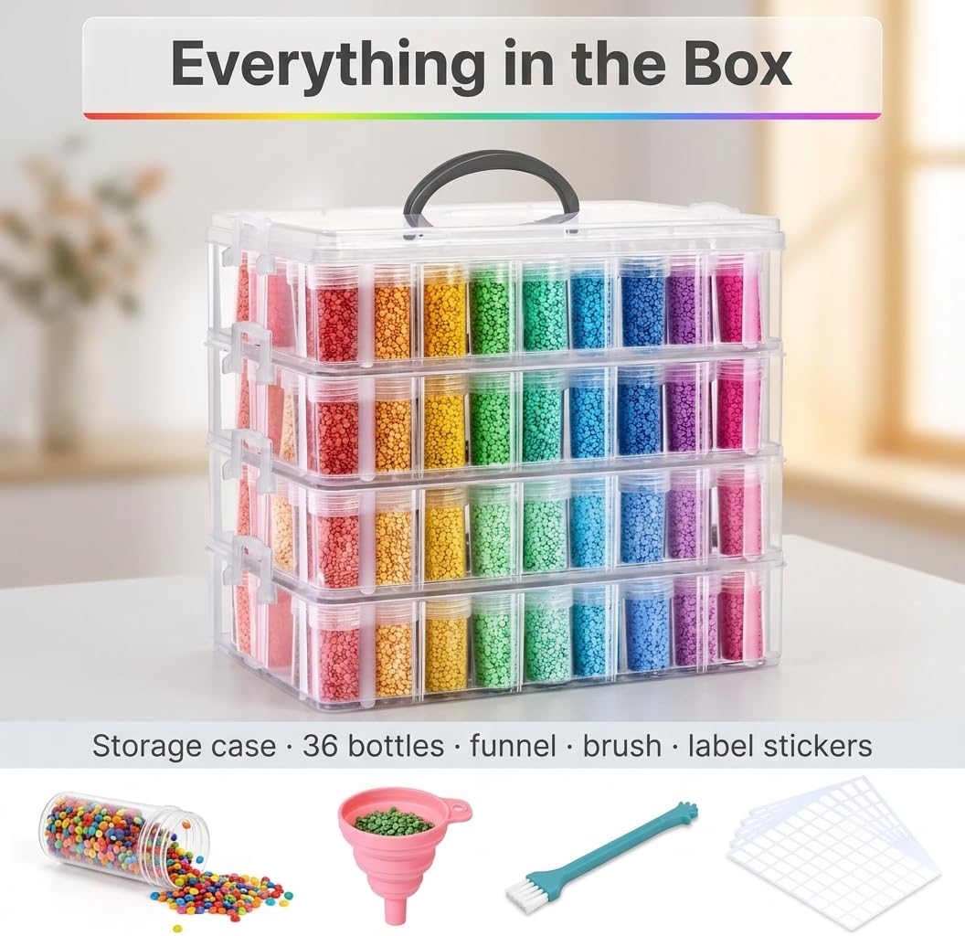 MERATIA Diamond Painting Storage Container, 4-Tier Bead Organizer Box with 200 Slots, Stackable Crafts Organizers for DIY Diamond Art Accessories Craft Jewelry Bead Storage