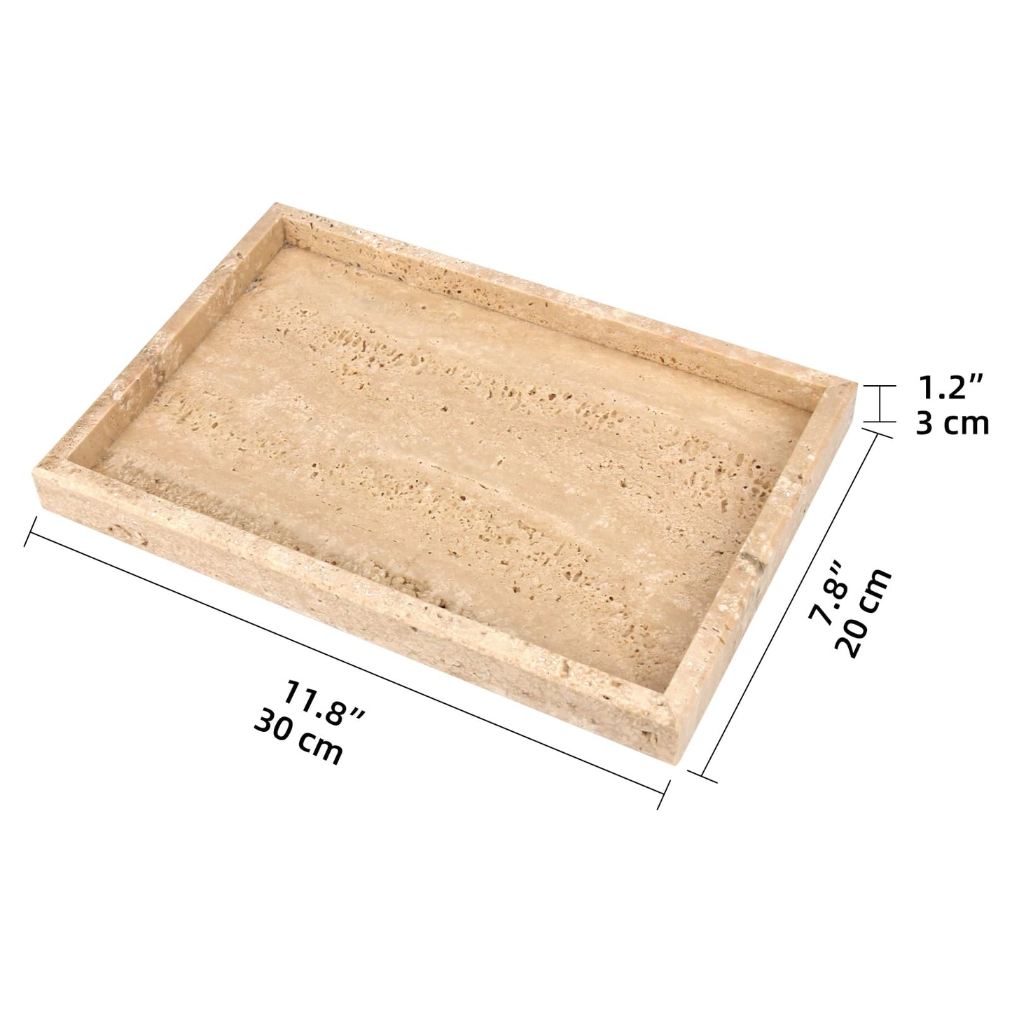 Marble Bathroom Vanity Tray, Natural Luxury Vanity Home Kitchen Bathroom Table Tray, Stone Decorative Countertop Dresser Trays for Key Coffee Perfume Jewelry Makeup (Travertine, 12"x 8" x1.2")