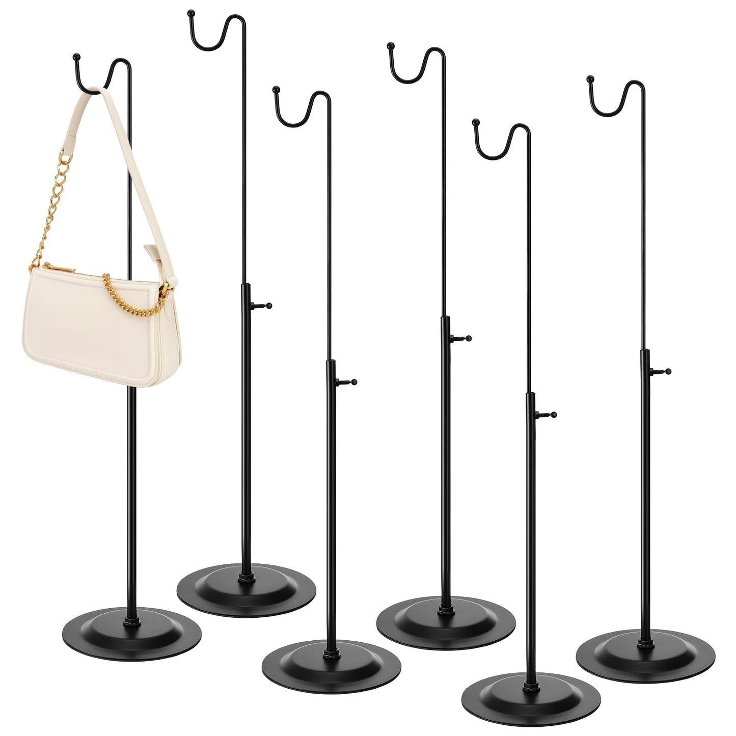 Mezchi 6 Pack Purse Display Stands, Adjustable Metal Handbag Holder, Single Hook Bag Display Rack Stand for vendors, Retail, Boutiques, Commercial Store, Black