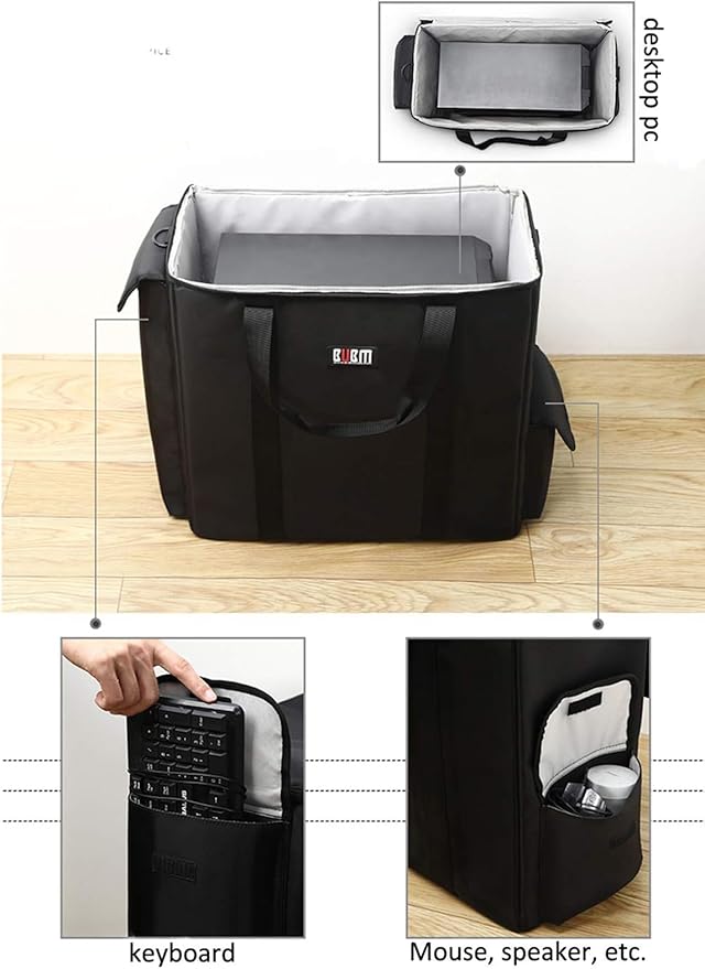 BUBM Desktop Computer Carrying Case, Padded Nylon Carry Tote Bag for Transporting Computer Tower PC Chassis, Keyboard, Cable and Mouse…