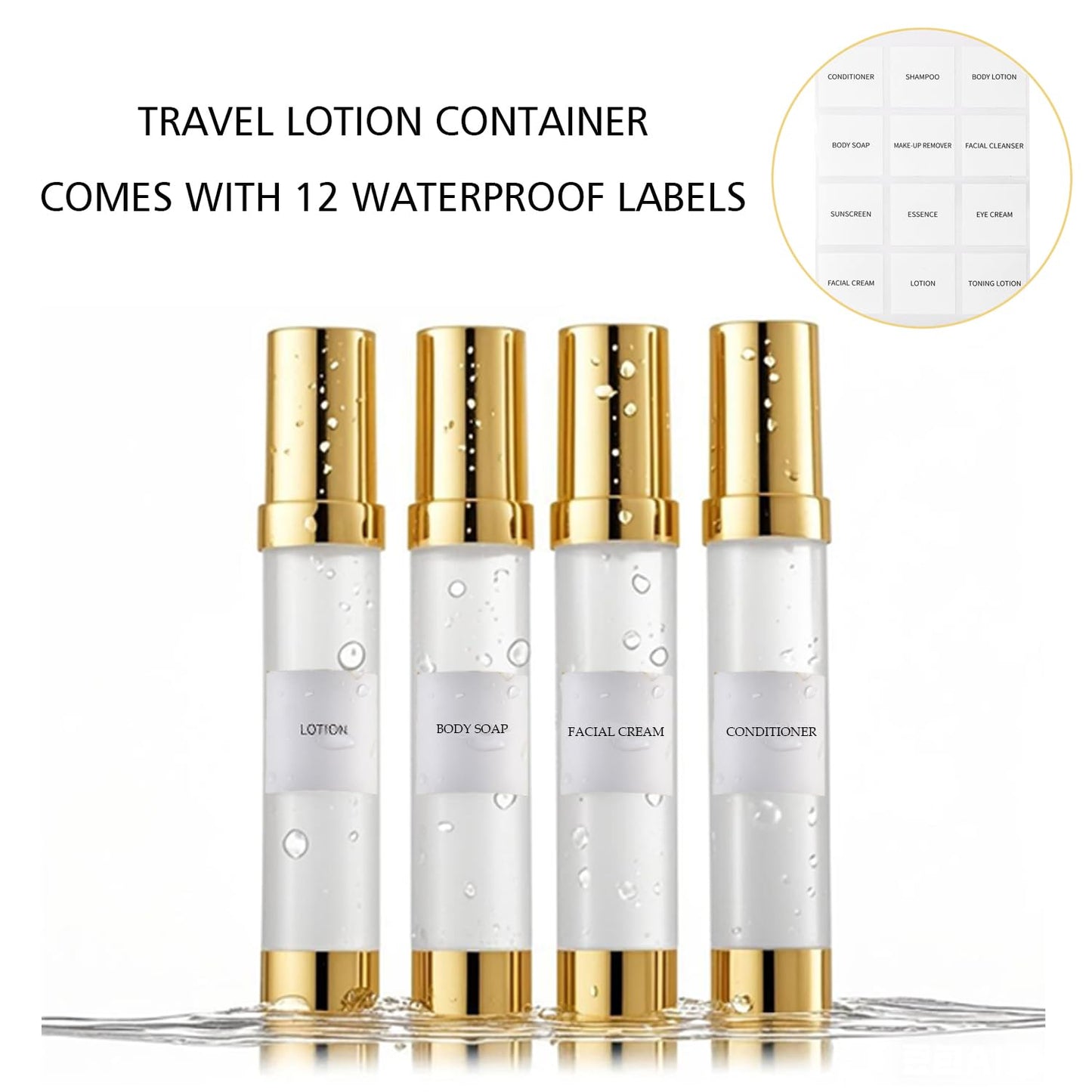 XQNCBY 30ml 1oz travel bottles 4 pcs,Golds clear travel bottles,Airless pump bottles,DIY travel bottle set cosmetic containers Included， Gift Box，With labels,refillable cosmetic containers
