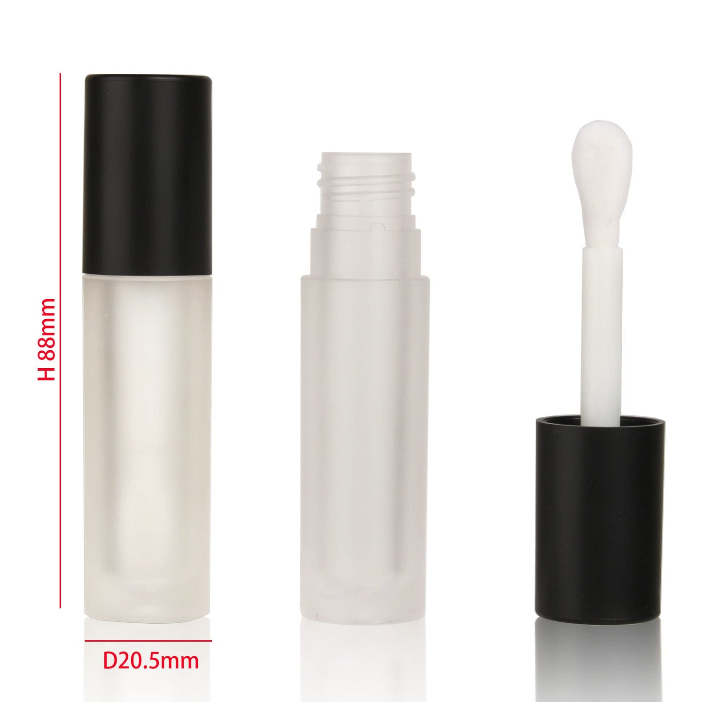 COSIDEA 24 pcs Empty 5ml big brush Frosted Black lip gloss tube Black round lipgloss tubes container with big doe foot wand cosmetic packing containers