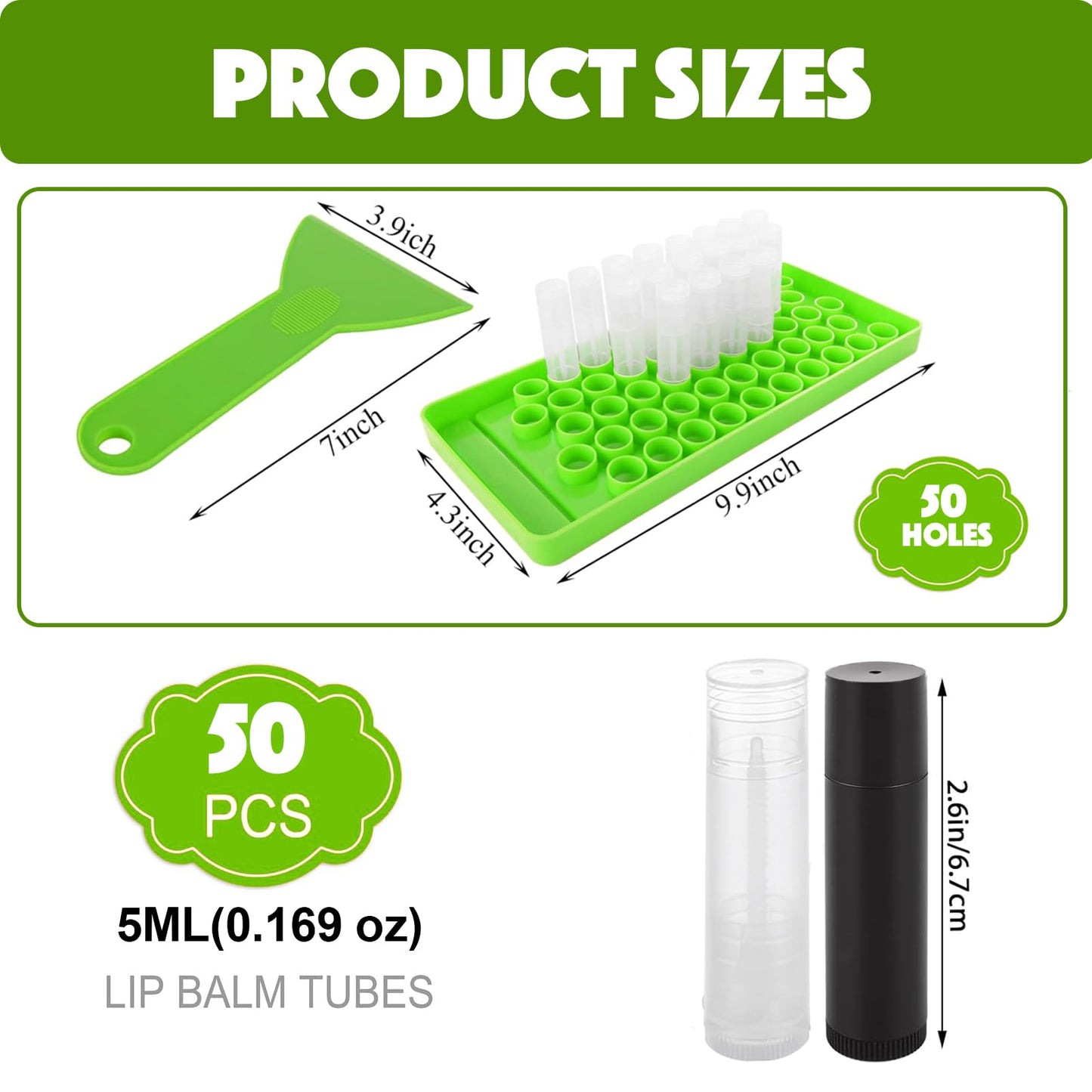 Lip Balm Tubes with Filling Tray and Spatula, 50 Empty Lip Balms Containers with Caps (Clear+Black), BPA Free, Make Natural Lip Balm Kit for DIY