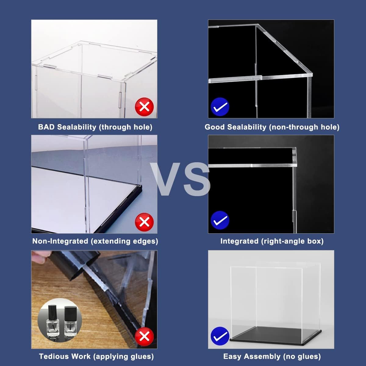 HEMYLU Acrylic Box with Matt Black Base, Simple Self-Assembly Clear Acrylic Display Case, 16x8x8 inch Showcase with Lid for Model Cars and Long Narrow Collections