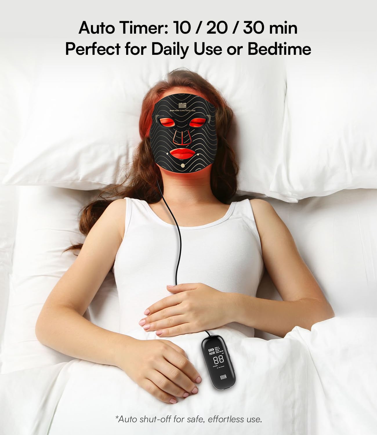 INIA Red Light Therapy Mask for Face, 850nm NIR, Red/Blue LED Light 4 Modes