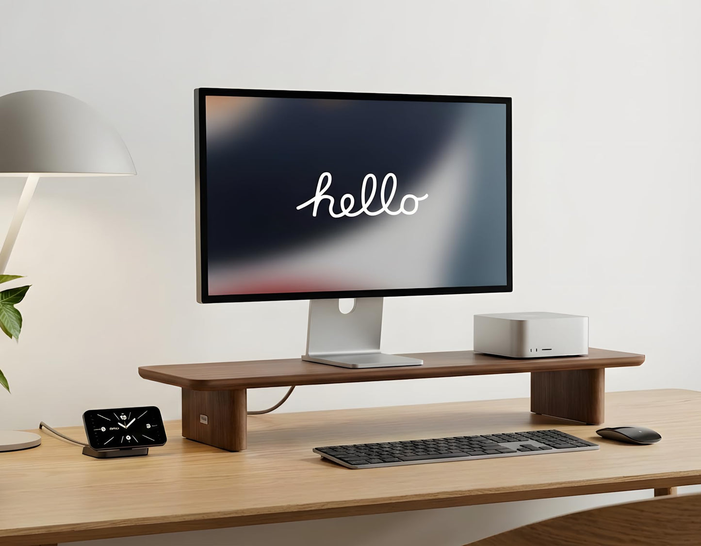 FISUA Minimalist Walnut Single Monitor Stand Riser - 31.5" Modular Desk Organizer for iMac, Laptop & Ultrawide Monitors - Natural Wood Grain