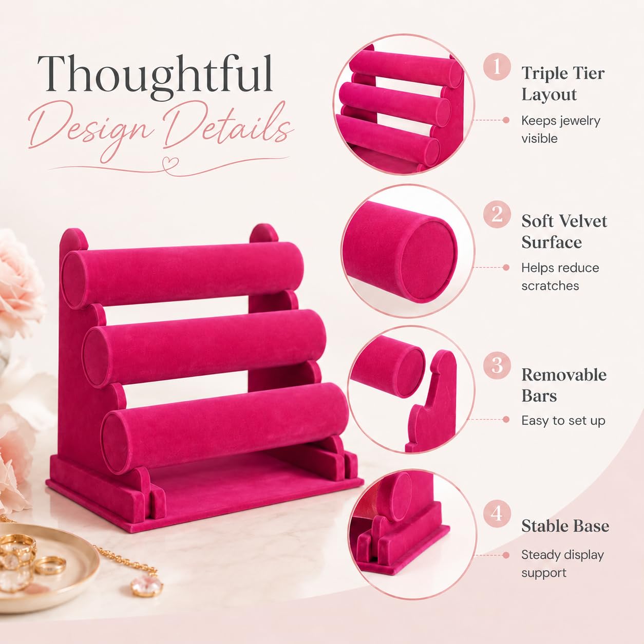 ChezMax Triple Tier Jewery Display Removable Bracelet Holder Jewelry Stand Necklace Stand Jewelry Towers and Watch Holder for Home Organization