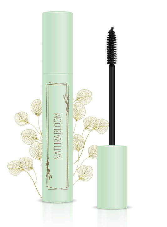NATURABLOOM Natural Vegan Black Mascara With Jojoba - Extra Volume and Length For Stunning Lashes - Hypoallergenic, Smudge-proof & Long-lasting mascara - Organic, Cruelty-Free - Made in Italy 9.5ml