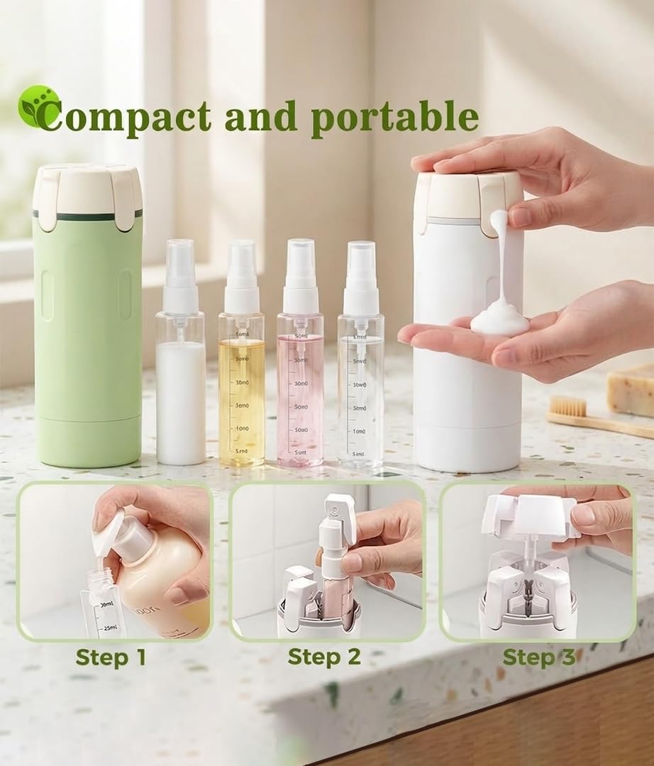 4 in 1 Travel Dispenser Bottle, Four in One Travel Pump Bottle Dispenser, 4in1 Travel Bottle Portable Travel Organizer for Shampoo, Lotion & Skincare (Key Lime)