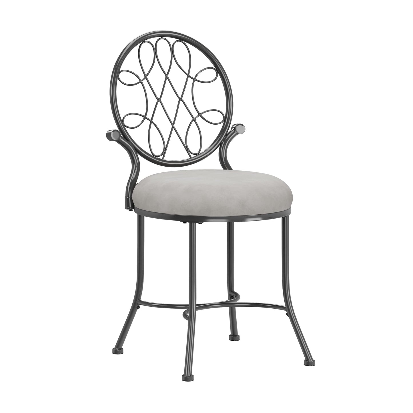 Hillsdale O'Malley Vanity Stool with Spiral Pattern Design, Metallic Gray Fabric