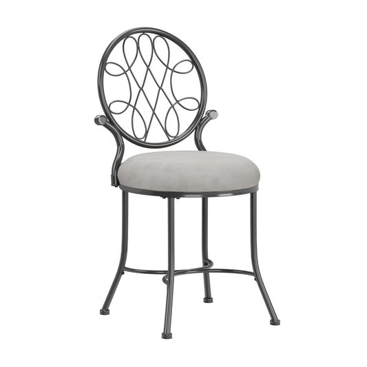 Hillsdale O'Malley Vanity Stool with Spiral Pattern Design, Metallic Gray Fabric