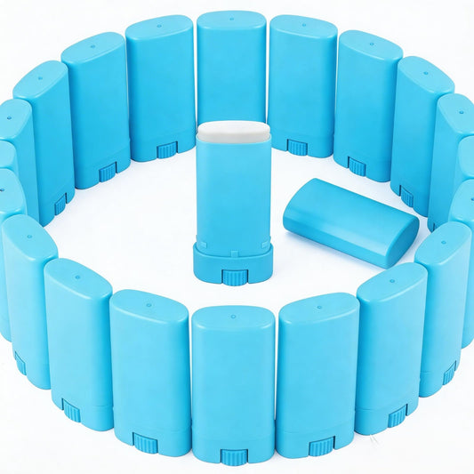 JuLand Blue Empty Oval Deodorant Containers 50 Pack - 15g (0.5oz) | Refillable Twist-Up Tubes with Tight Caps for DIY Deodorant | Lip Balm & Solid Perfume