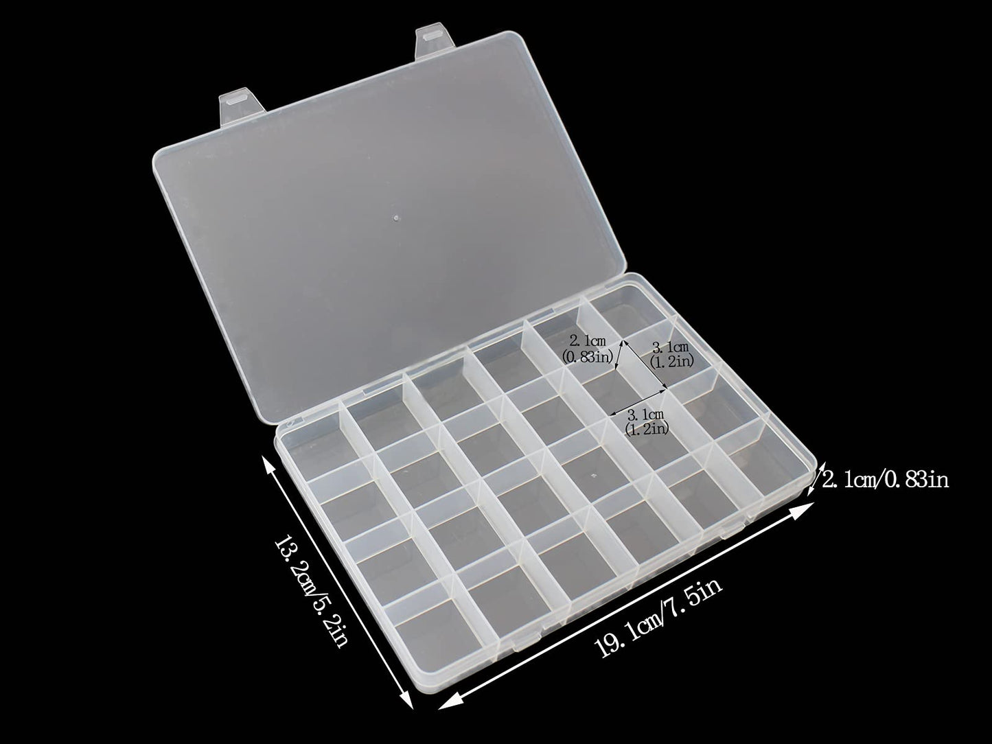 JESEP YONG 4packs Plastic Organizer Box 24 Grids Clear Storage Container Jewelry Box with Fixed Dividers for Beads Art DIY Crafts Jewelry Fishing Tackles (4pcs 24 Grids Box)