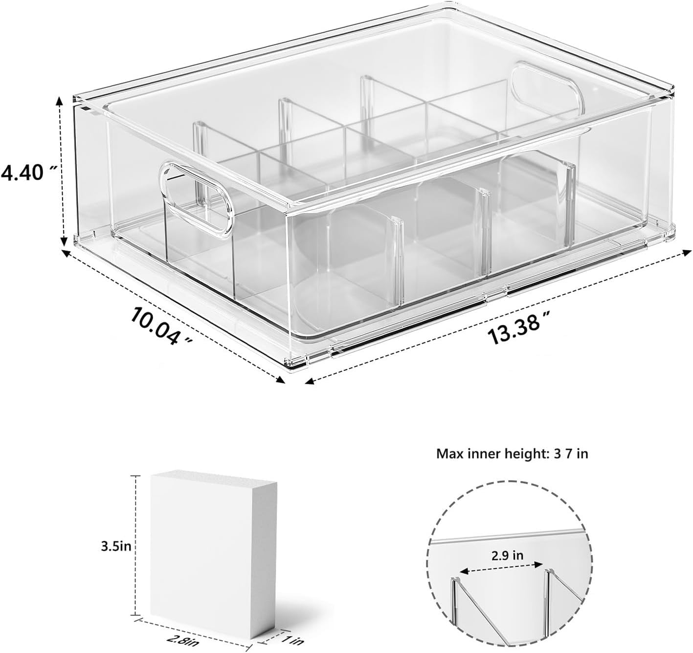 BluBrk Trading Card Storage Box - Clear Large Storage Organizer Holds 3200 Cards with Foam Inserts Blocks – Display Case for TCG, MTG & Sports Cards (1-Pack)
