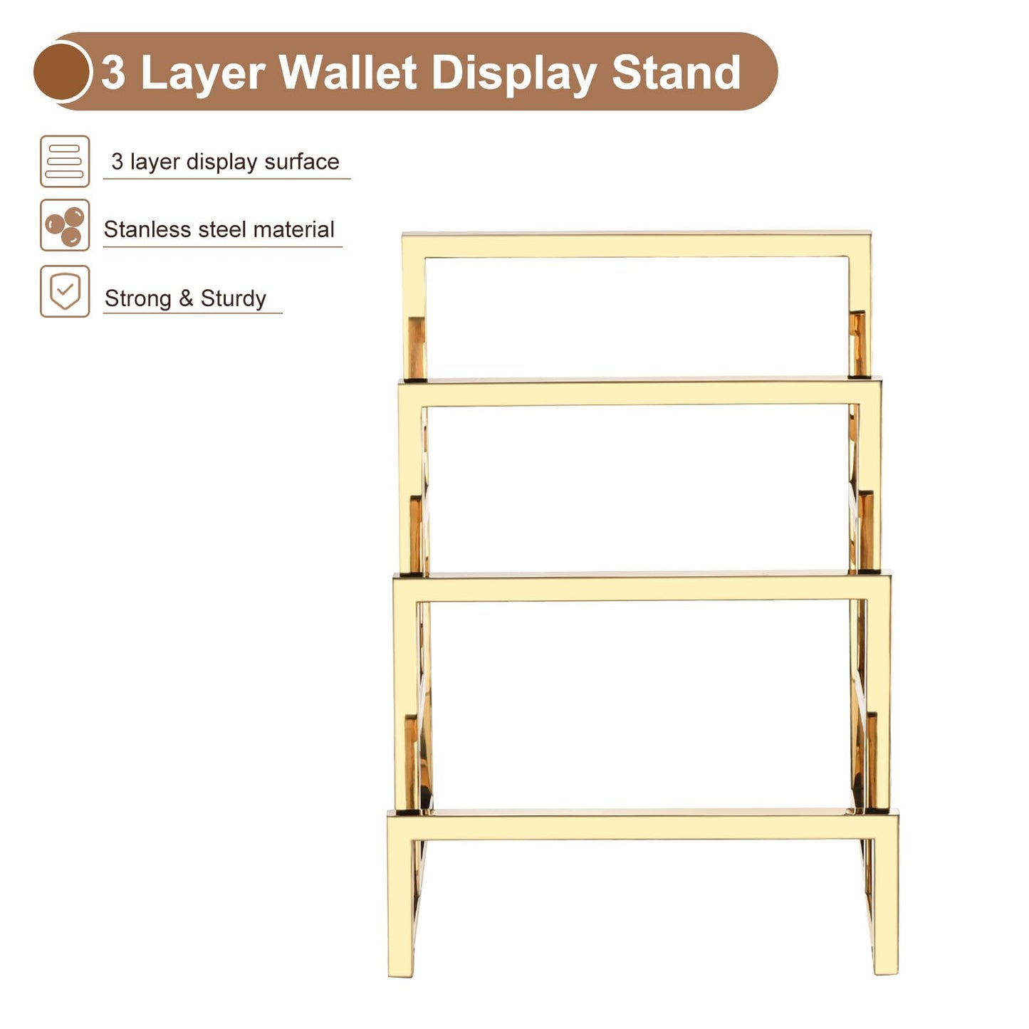 uxcell Clutch Purse Display Stand 3 Layer Wallet Display Rack Metal Clutch Holder Riser for Home Retail Store Supplies - Gold