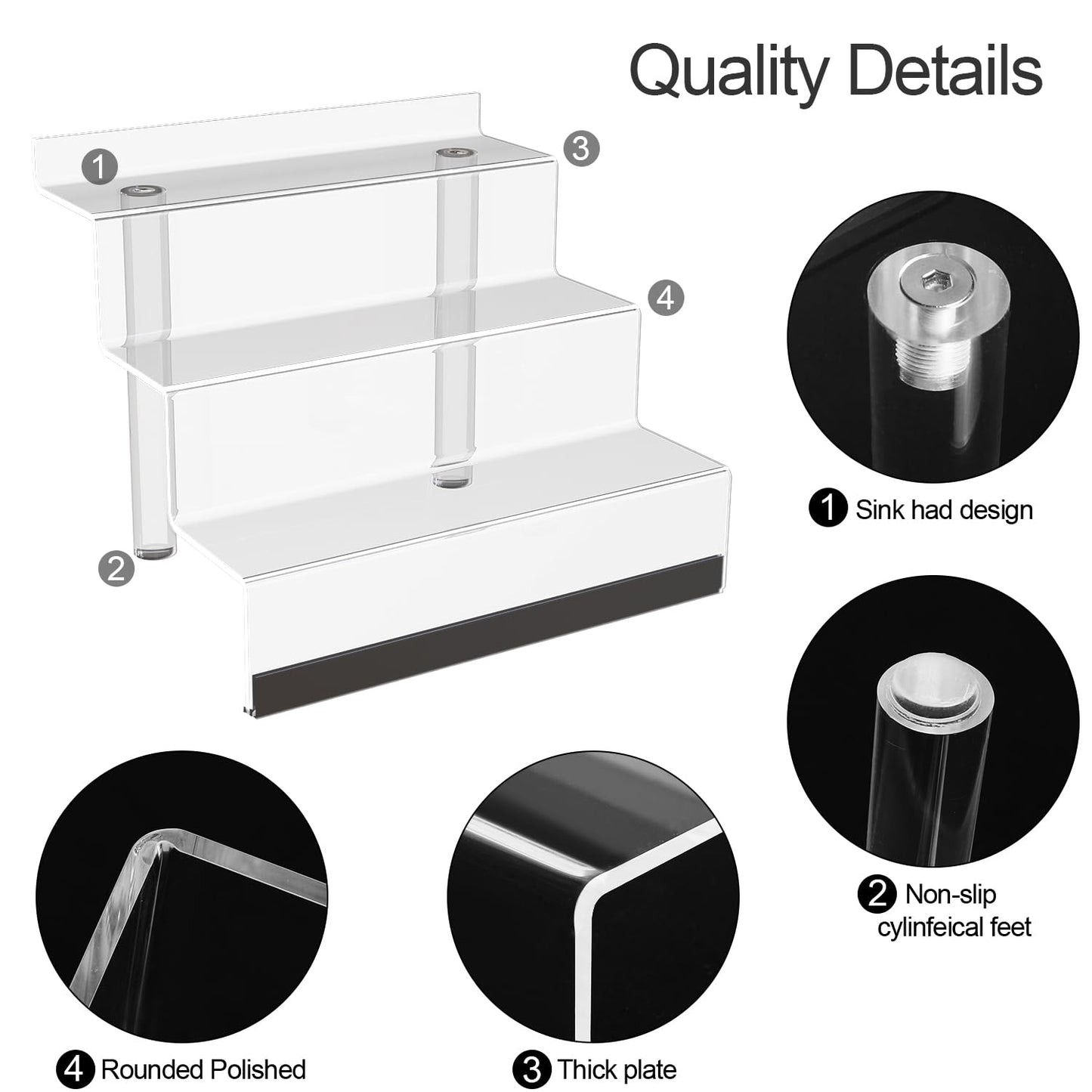 16” Acrylic Display Organizer with LED Light - 3 Tier Perfume Organizer for Women, Cologne Organizer for Men, Figures Stand, Clear Riser, Perfume Stand and Display Step Shelves Holder, 2 Pack Stands