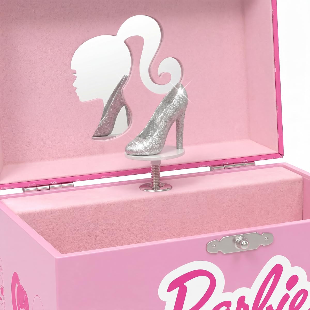 Mini Treasures Barbie Storage Organizer for Accessories Musical Jewelry Box with Spinning Figurine, Barbie Toys for Girls Ages 3-5