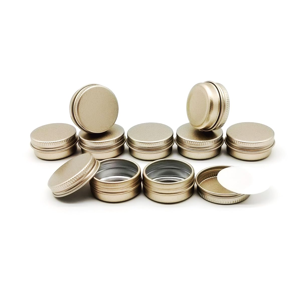 Wopanxye 24pcs Aluminum Tin Jars, 10ml Empty Cosmetic Container Pots, Travel Makeup Tin with Screw Lids, 10g Refillable Small Cosmetic Pot for Eyeshadow Cream Sample Lip Balm Powder Candle, Matte Gold