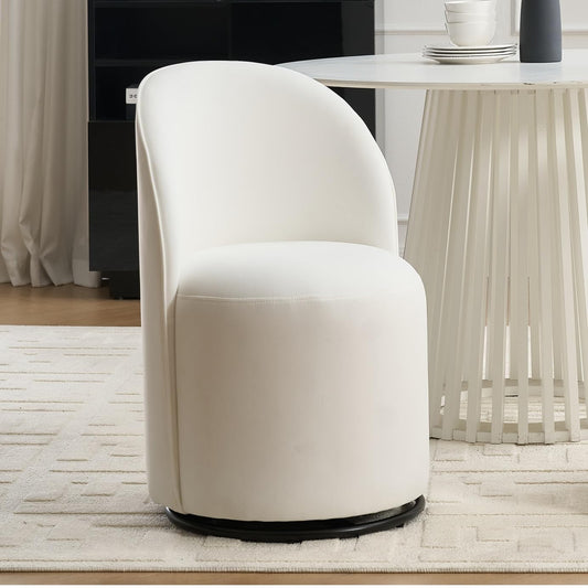 KEIKI Upholstered Swivel Barrel Chair, Mid-Century Modern Velvet Accent Armchair for Living Room, Bedroom, Makeup Vanity, 360° Rotating Sofa Chair, Cream