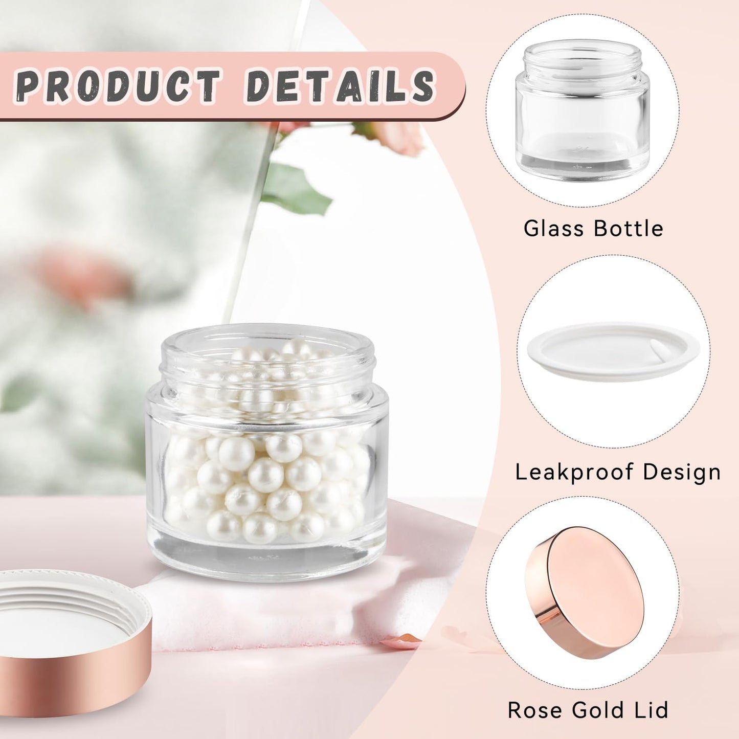 8 Pcs 60g/2oz Cream Jars Glass Cosmetic Containers Empty Glass Sample Jars with Leakproof Lids for Makeup Lotion Eye Creams Scrub Home Travel - Clear