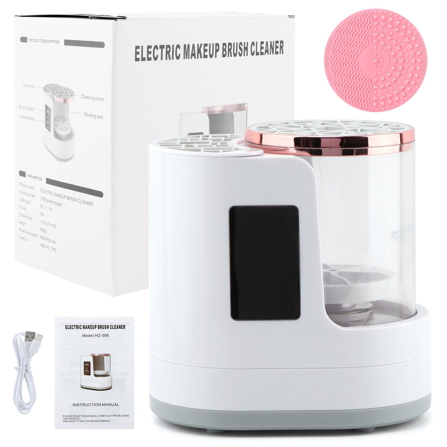 Mellisore 3-in-1 Electric Makeup Brush Cleaner & Dryer, Automatic USB-Powered Cleaning Machine for All Cosmetic Brush Sizes, Portable Quick-Dry Tool for Beauty Brushes(White,Size:6.8inch)