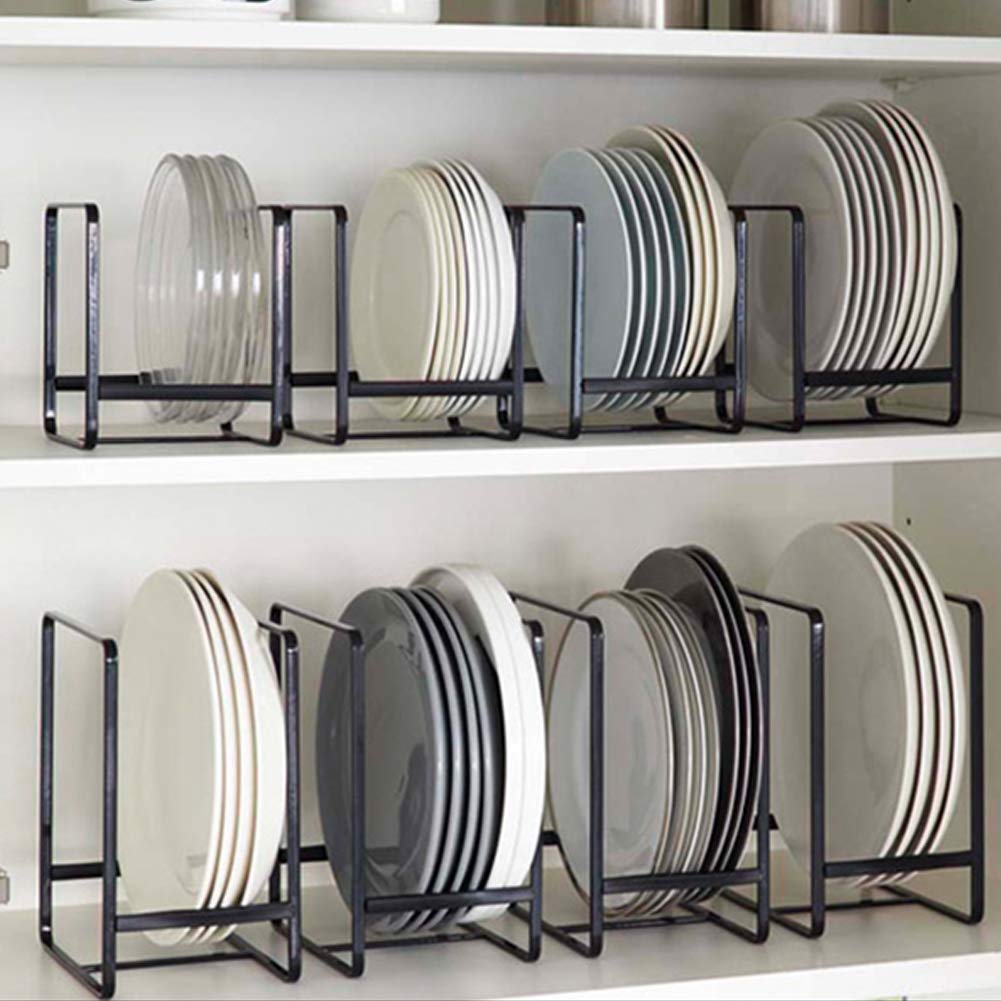 MINGFANITY 2PCS Plate Holders Organizer, Metal Dish Storage Dying Display Rack for Cabinet, Counter and Cupboard - Black