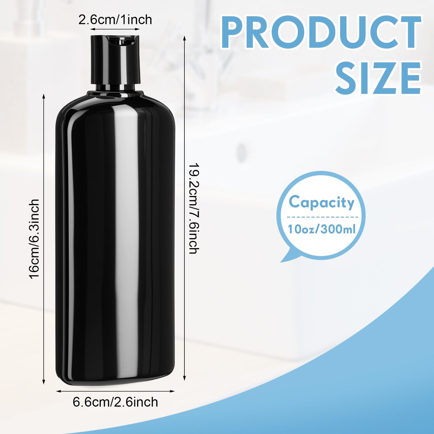 Domensi 12 Pcs Plastic Bottle Squeeze Containers with Disc Cap Travel Bottles Reusable Empty Toiletries Shampoo Containers Refillable Travel bottles for Shampoo Lotions (10oz,Pure Black)
