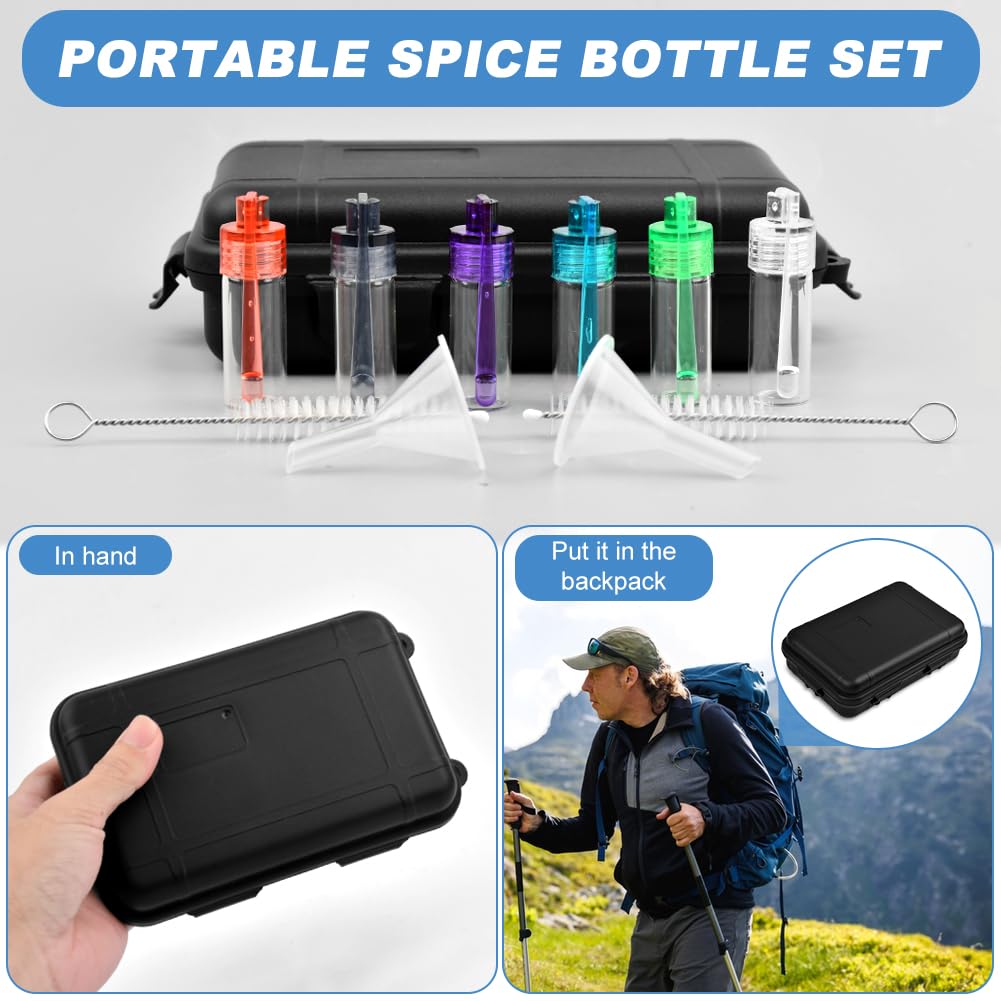 NOVYQREN Mini Glass Spice Jars Set,with 6 Pcs Mini Seasoning Bottles and Storage Box Leak-Proof Refillable Spice for Salt, Pepper, and Barbecue Seasoning for BBQ RV and Picnic(11 pcs)